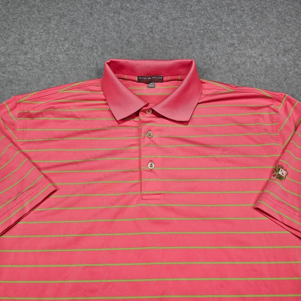 Peter Millar Summer Comfort Polo Shirt Mens Medium Pink Striped Short Sleeve